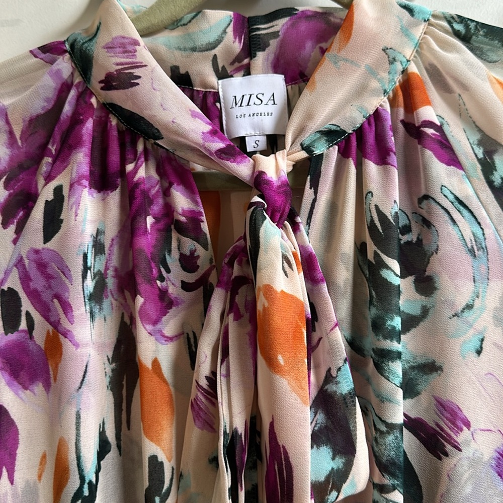 MISA Floral Ruffle Dress with Tie Neck - Picture 4 of 5